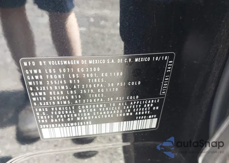 2019 Volkswagen Tiguan 2.0T Se/2.0T Sel/2.0T Sel R-Line/2.0T Sel R-Line Black z USA, uszkodzony, nr VIN 3VV2B7AX3KM026195